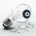 Shattered Light Bulb on Isolated White Background Featuring Broken Glass Shards and Dark Void Effect, Creating Conceptual and Royalty Free Stock Photo