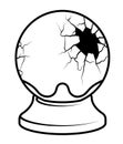 Shattered magic crystal ball of diviner. Uncertain future, impossibility of planning. Simple black and white vector isolated on