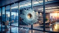Shattered Office Window A Forensic Perspective on Crime Scene Evidence Royalty Free Stock Photo