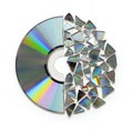 Shattered Optical Disc on Isolated White Background: Broken CD with Holographic Surface and Sharp Edges in Detailed Close Up Royalty Free Stock Photo