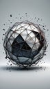 Shattering geometric sphere with abstract fragments exploding outwards Royalty Free Stock Photo