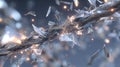 Shattering glass cable exploding into tiny particles with golden lines Royalty Free Stock Photo