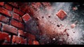 Shattering Red Brick Wall in Dynamic Explosion - Symbolic Image of Breakthrough and Change. Generative Ai