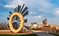 Shattering Silence Monument and Des Moines Skyline