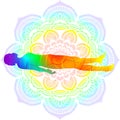 Shavasana or Mritasana. Mandala background. Royalty Free Stock Photo