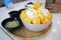 Shave ice, shaved ice or snowflake ice with mango