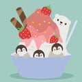 Shaved ice with polar bear and penguin summer theme Royalty Free Stock Photo