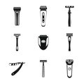 Shaver blade razor personal icons set, simple style