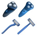 Shaver razor icon set, realistic style