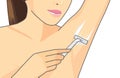 Shaving armpit hair with hair removal cream Royalty Free Stock Photo