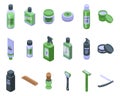 Shaving cosmetics icons set isometric vector. Man shave