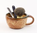 Shaving equipment - Shaving kit ( Shaving bowl, brush and straight razor) Royalty Free Stock Photo