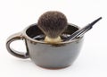 Shaving equipment - Shaving kit ( Shaving bowl, brush and straight razor) Royalty Free Stock Photo