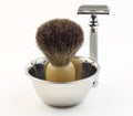 Shaving equipment - Shaving kit ( Shaving bowl, brush and straight razor) Royalty Free Stock Photo