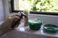 Shaving kit razor, brush and beard soap on a sink Royalty Free Stock Photo