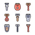 Shaving razors isolated color icon set