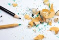 Shavings and a broken pencil.  Graphite on white background. Close up, Macro photo Royalty Free Stock Photo