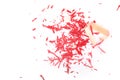 Shavings after sharpening red pencil
