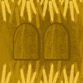 Shavuot. Concept of Judaic holiday. Ears of wheat and tablets