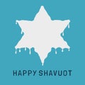 Shavuot holiday flat design icon of milk dripping in star of david shape with text in english Royalty Free Stock Photo