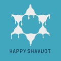Shavuot holiday flat design icon of milk dripping in star of david shape with text in english Royalty Free Stock Photo