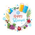 Happy Shavuot Jewish Holiday symbols