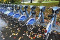 Shaw Go Mobi Bike Ride Service Bicycle Row Parked on Asphalt in Vancouver BC