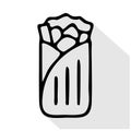 Shawarma, burrito, roll flat line icon. Vector thin sign of mexican food