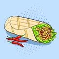 Shawarma and chili pepper pop art background food vector. Comic style imitation.