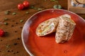 Shawarma, fresh roll of lavash pita bread with meat