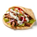 Shawarma or gyro, beautifully isolated against a pristine white background.