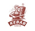 Shawarma kebab logo design. Vector label for turkish and arabic fast food restaurant