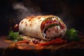 Shawarma in lavash grilled on the table, fast food. Kebab burrito