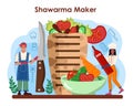 Shawarma maker concept. Chef cooking delicious street food roll
