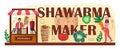 Shawarma maker typographic header. Chef cooking delicious street