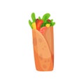 Shawarma with meat and fresh vegetables vector Illustration on a white background