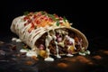 Shawarma. Meat, vegetables and salad are wrapped in pita bread. Side view Royalty Free Stock Photo