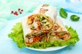 Shawarma - Middle Eastern dish made from lavash pita, stuffed with chicken, mushrooms