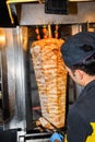 Shawarma, roasted on a slowly-turning vertical rotisserie or spit. Chicken, beef, lamb pork