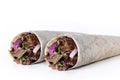 Shawarma sandwich fresh roll of, Grilled Meat and salad tortilla wrap with white sauce. Royalty Free Stock Photo