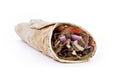 Shawarma sandwich fresh roll of, Grilled Meat and salad tortilla wrap with white sauce. Royalty Free Stock Photo