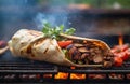 Shawarma sandwich on grill