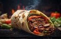 Shawarma sandwich on grill