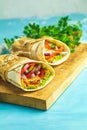 Shawarma sandwich with grilled meat, vegetables, cheese Royalty Free Stock Photo