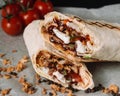 Shawarma sandwich gyro fresh roll of lavash pita bread chicken beef shawarma falafel RecipeTin Eatsfilled with grilled Royalty Free Stock Photo