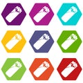 Shawarma sandwich icon set color hexahedron