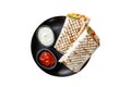Shawarma, Shaurma chicken roll with vegetable salad. Isolated on white background.