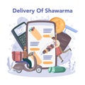 Shawarma street food online service or platform. Chef cooking