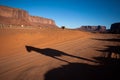 Shadow of horse standing in front of desert mesa Royalty Free Stock Photo