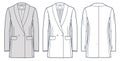 Shawl collar Blazer technical fashion illustration. Double Breasted classic Jacket fashion flat technical drawing template